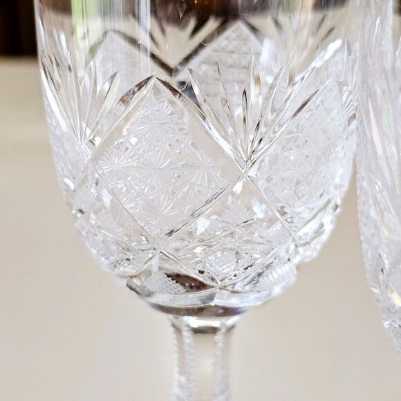 4 Kusak Cut Glass Liquor Cocktail Glasses 4.75" 4oz vtg signed daisy fan Bohemia - Picture 4 of 12